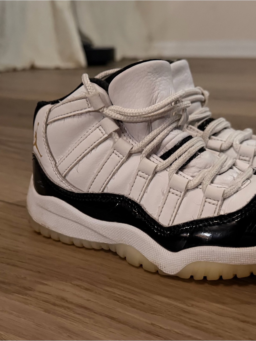 Jordan 11 White Black Gold Toddler Retro Low Sneakers